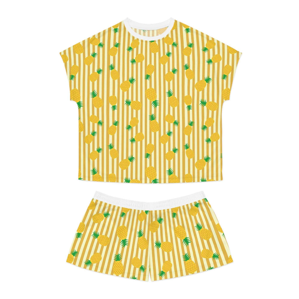 Pineapple Print Women's Short Pajama Set, Cute Summer Sleepwear, Tropical - Roe Creation