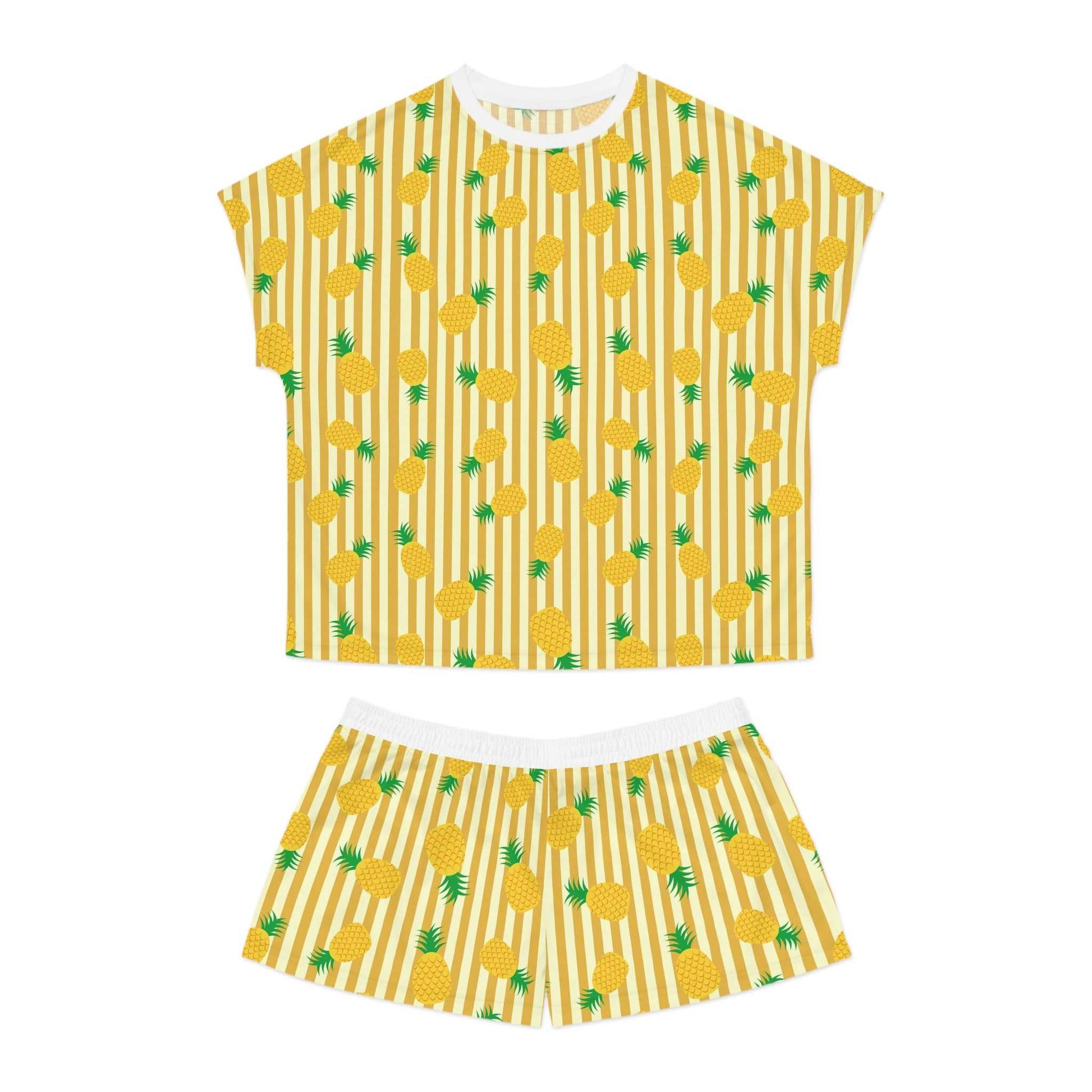 Pineapple Print Women's Short Pajama Set, Cute Summer Sleepwear, Tropical - Roe Creation