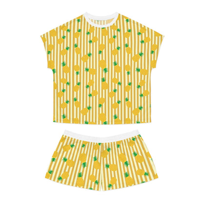 Pineapple Print Women's Short Pajama Set, Cute Summer Sleepwear, Tropical - Roe Creation