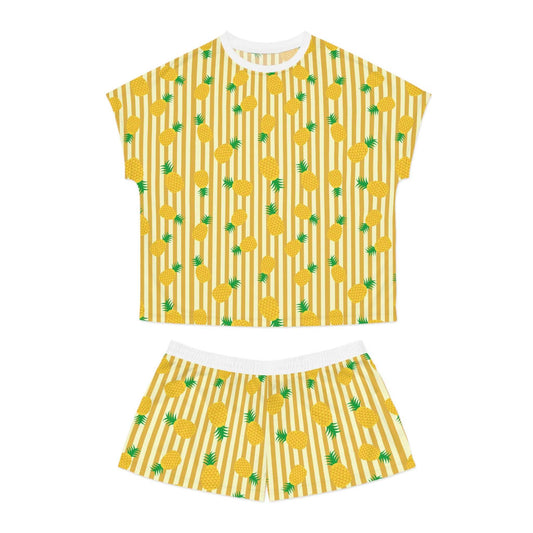 Pineapple Print Women's Short Pajama Set, Cute Summer Sleepwear, Tropical.