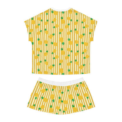 Pineapple Print Women's Short Pajama Set, Cute Summer Sleepwear, Tropical - Roe Creation