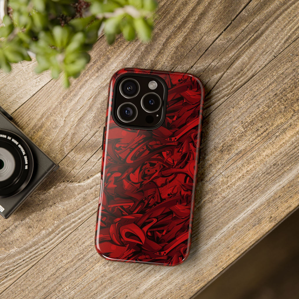 Abstract Pattern Red Black Tough Phone Cases: Bold Red Artistic Phone Case for Trendsetters - Roe Creation