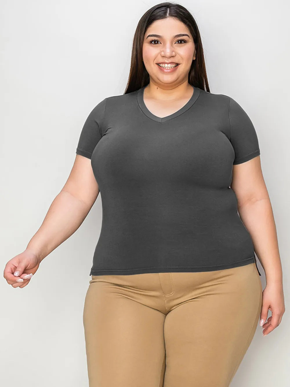 Basic Bae Full Size V-Neck High-Low T-Shirt - Roe Creation