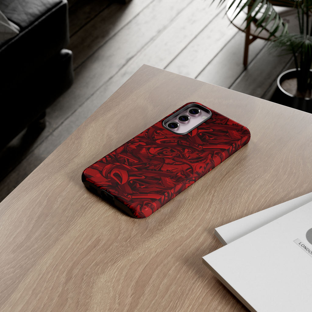 Abstract Pattern Red Black Tough Phone Cases: Bold Red Artistic Phone Case for Trendsetters - Roe Creation