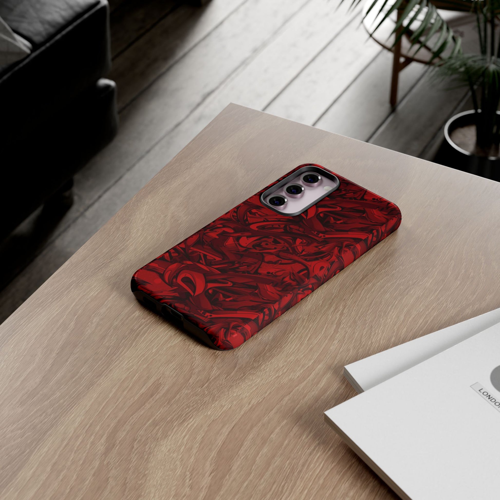 Abstract Pattern Red Black Tough Phone Cases: Bold Red Artistic Phone Case for Trendsetters - Roe Creation
