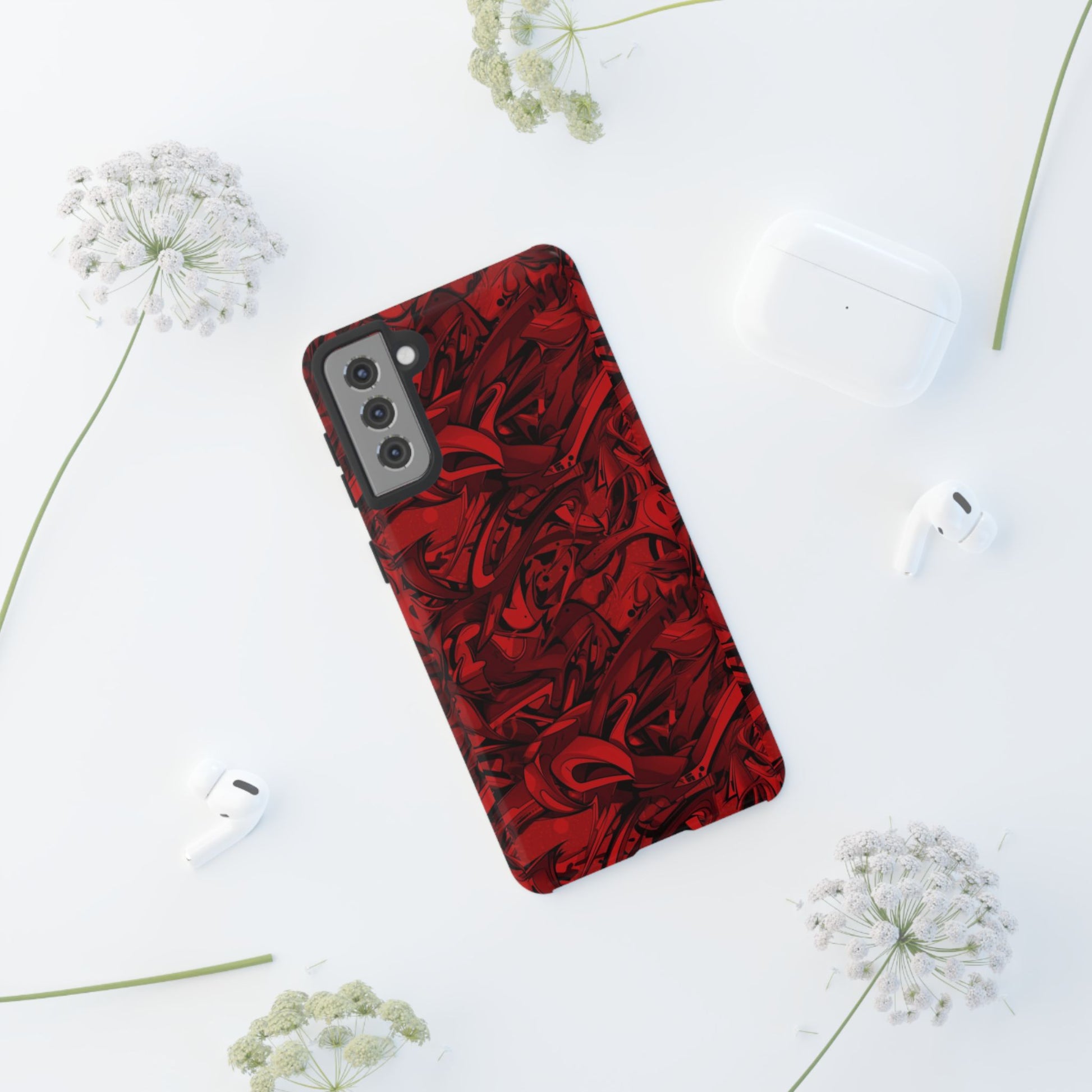 Abstract Pattern Red Black Tough Phone Cases: Bold Red Artistic Phone Case for Trendsetters - Roe Creation