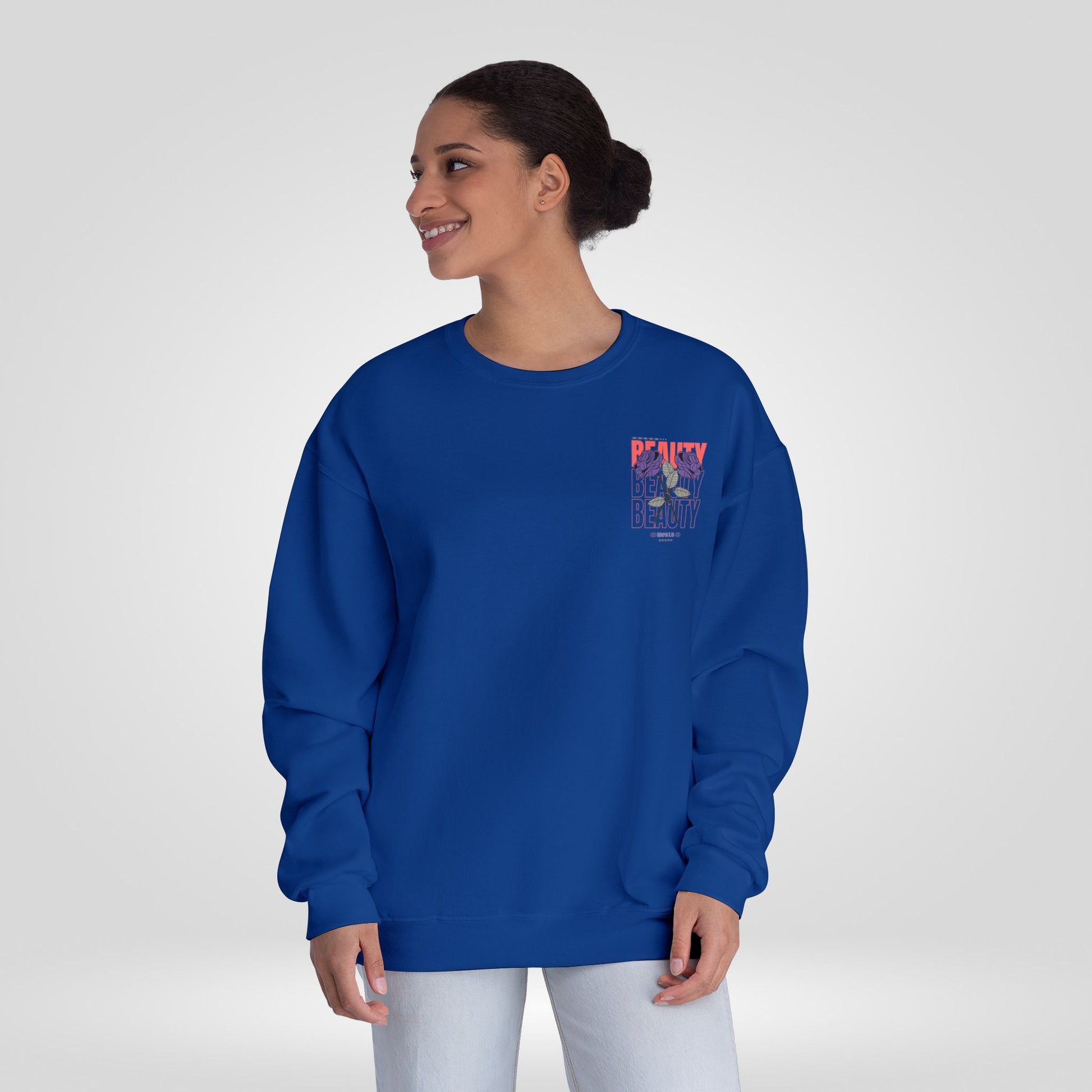 Beauty Rose Sweatshirt Unisex Crewneck Trendy Gift for Her Cozy Casual Wear Valentines Day Floral Design Everyday Comfort - Roe Creation