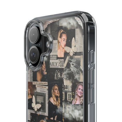 Adele Aesthetic Clear Phone Case with Butterfly Collage Design
