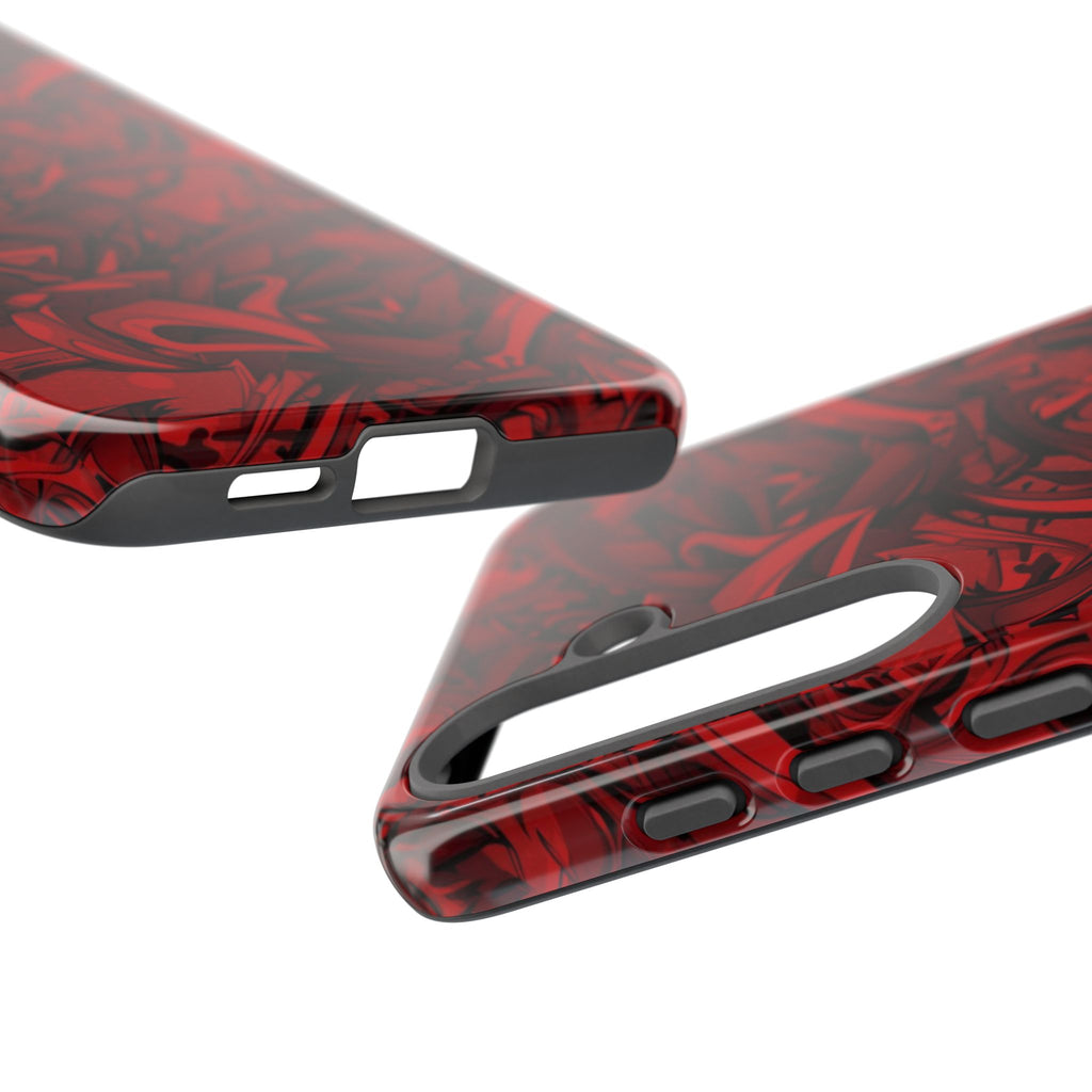 Abstract Pattern Red Black Tough Phone Cases: Bold Red Artistic Phone Case for Trendsetters - Roe Creation
