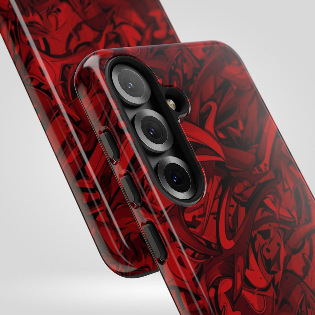 Abstract Pattern Red Black Tough Phone Cases: Bold Red Artistic Phone Case for Trendsetters - Roe Creation
