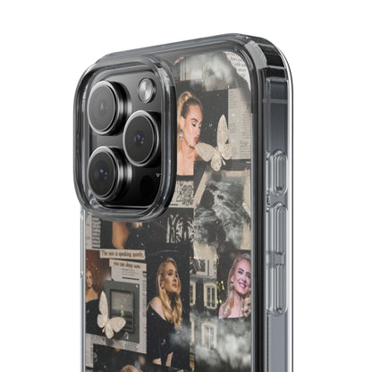 Adele Aesthetic Clear Phone Case with Butterfly Collage Design