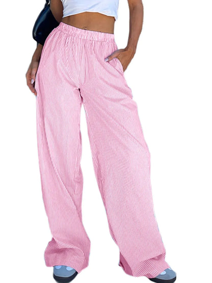 Pocketed Striped Wide Leg Pants - Roe Creation