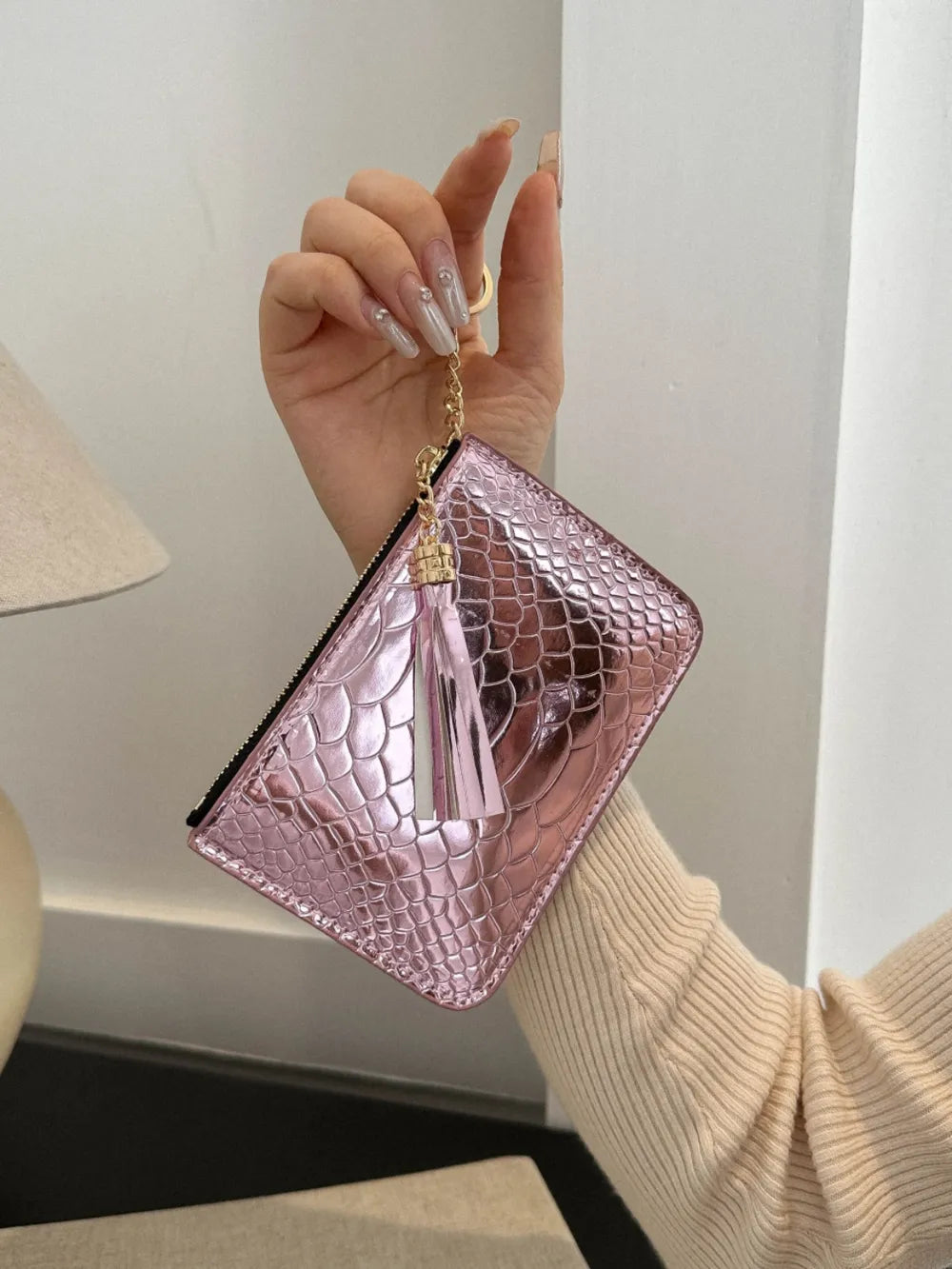 PU Leather Tassel Trim Card Case - Roe Creation