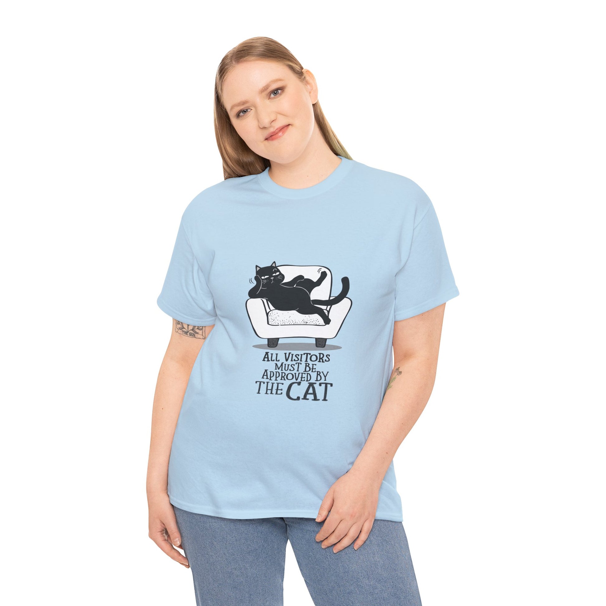 Funny Cat Approval Unisex Heavy Cotton Tee - All Visitors Must Be Approved by The Cat - Roe Creation