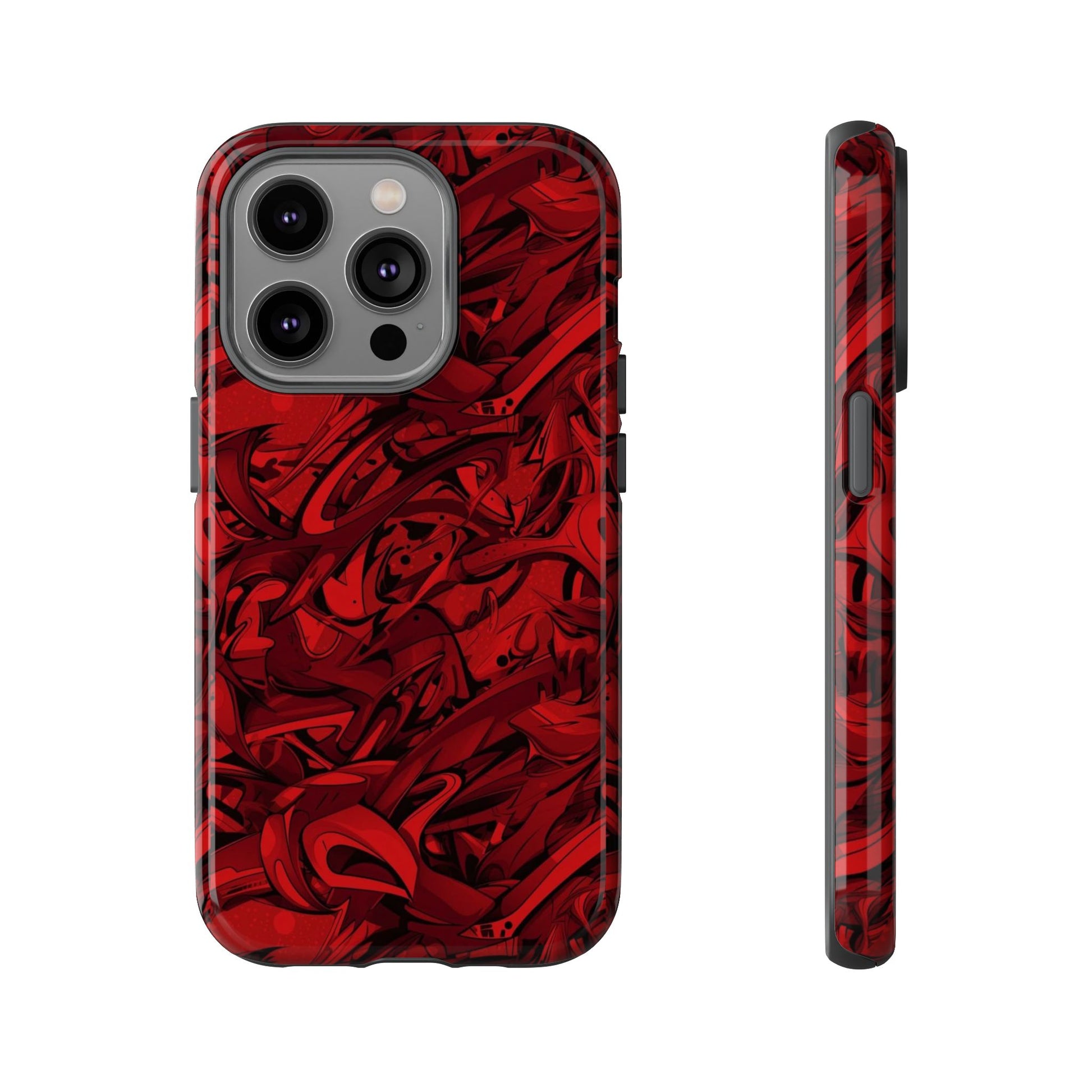 Abstract Pattern Red Black Tough Phone Cases: Bold Red Artistic Phone Case for Trendsetters - Roe Creation