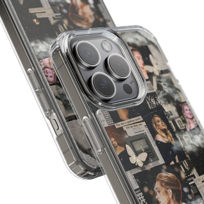Adele Aesthetic Clear Phone Case with Butterfly Collage Design