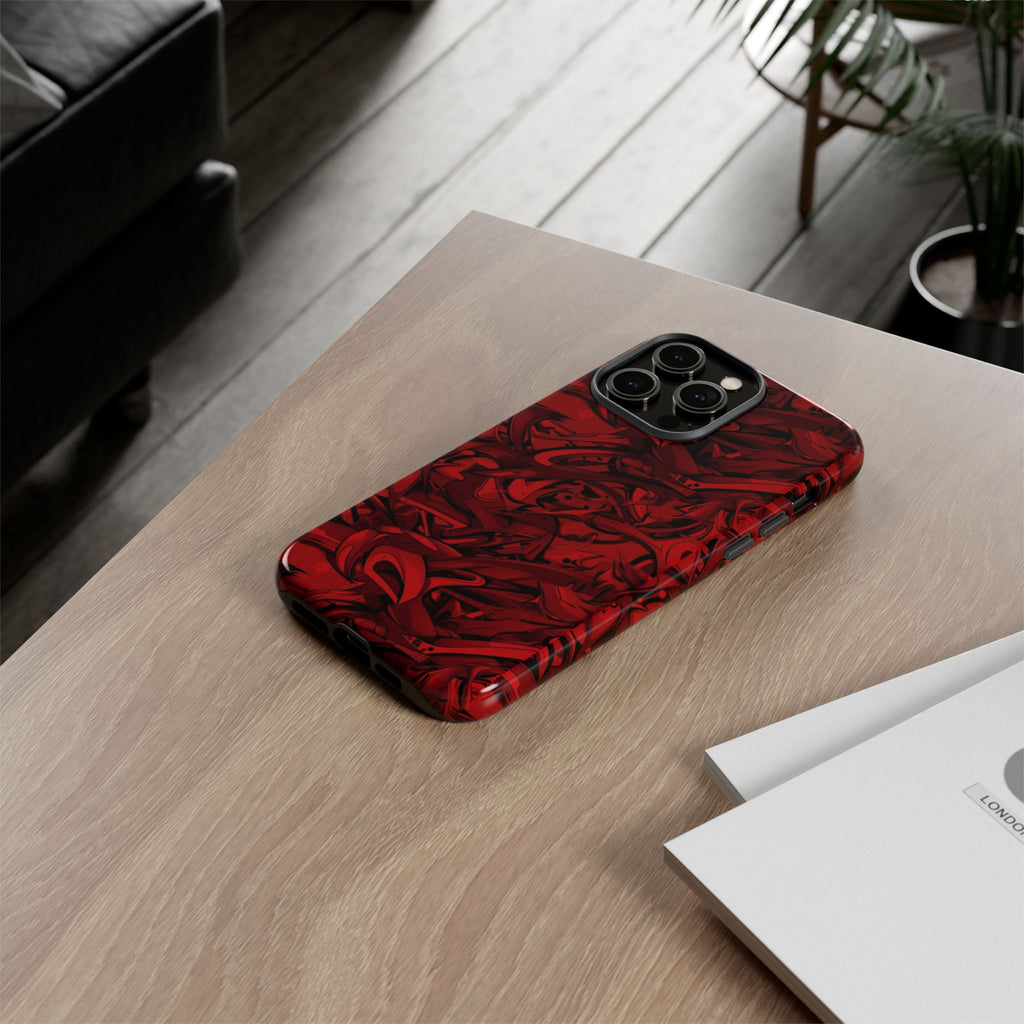 Abstract Pattern Red Black Tough Phone Cases: Bold Red Artistic Phone Case for Trendsetters - Roe Creation