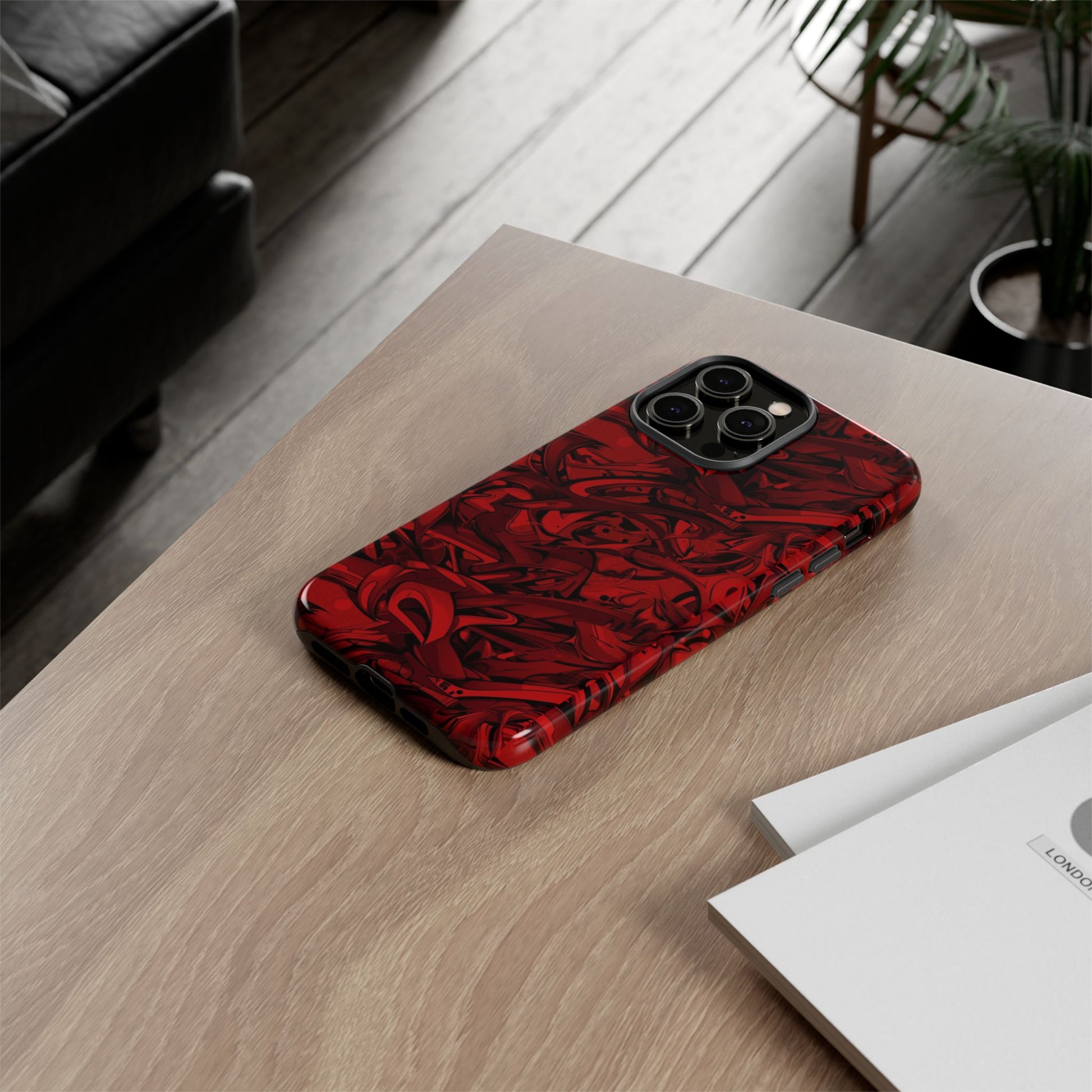 Abstract Pattern Red Black Tough Phone Cases: Bold Red Artistic Phone Case for Trendsetters - Roe Creation