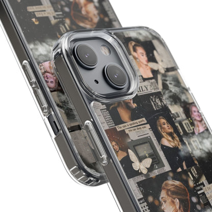 Adele Aesthetic Clear Phone Case with Butterfly Collage Design