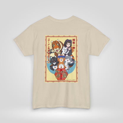 Cute Red Cat Ramen Unisex Heavy Cotton Tee - Ideal for Fans and Casual Wear