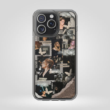 Adele Aesthetic Clear Phone Case with Butterfly Collage Design