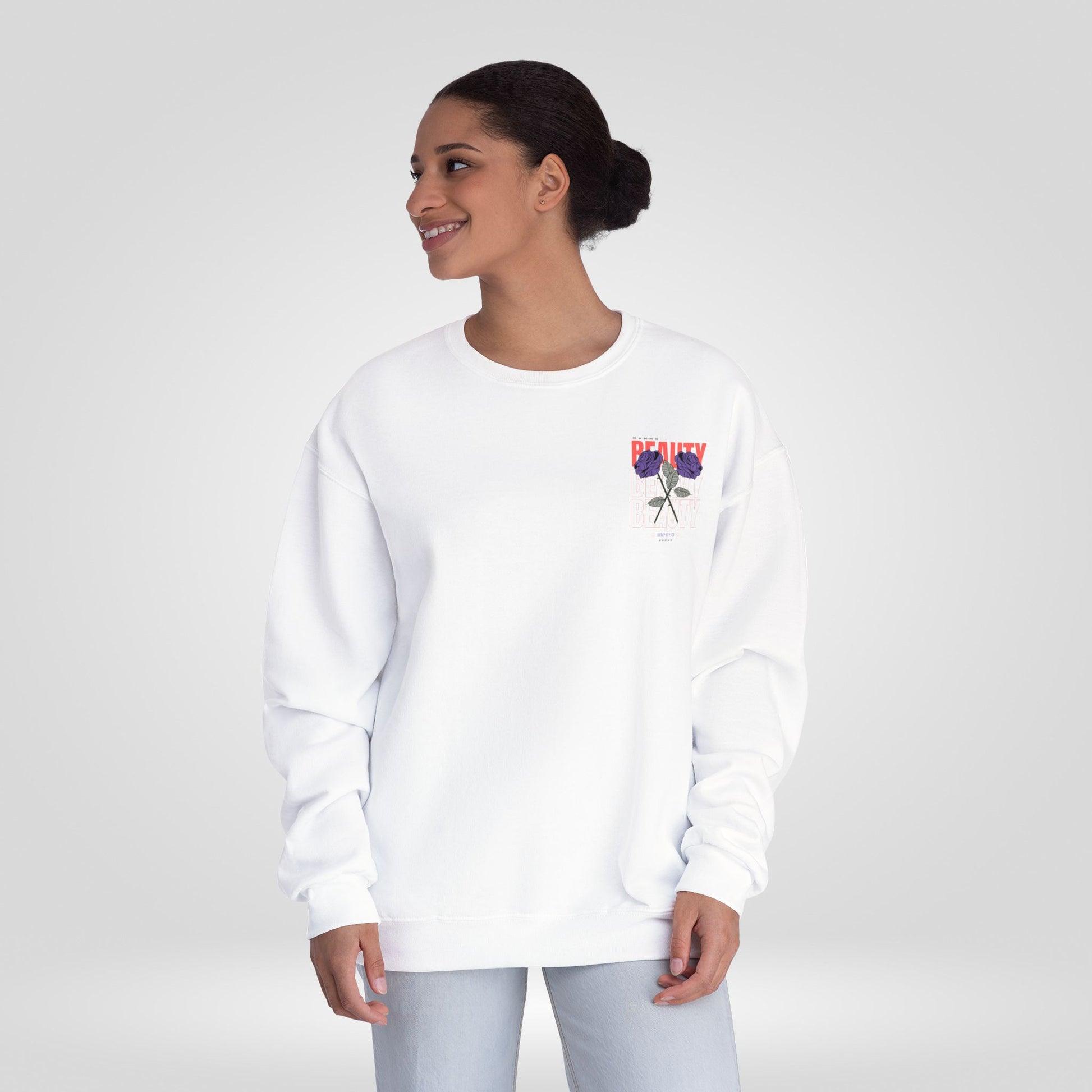 Beauty Rose Sweatshirt Unisex Crewneck Trendy Gift for Her Cozy Casual Wear Valentines Day Floral Design Everyday Comfort - Roe Creation