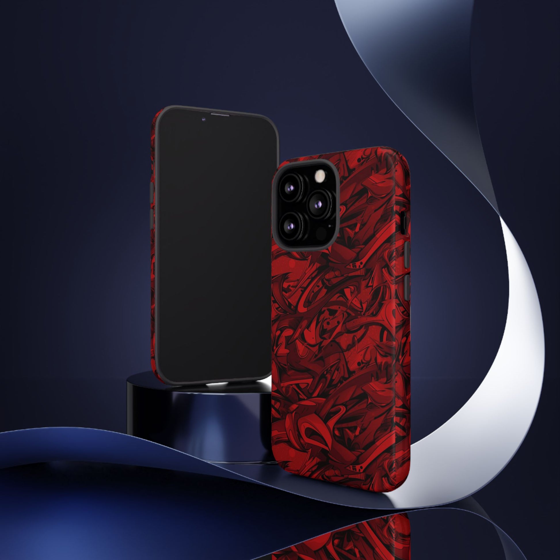 Abstract Pattern Red Black Tough Phone Cases: Bold Red Artistic Phone Case for Trendsetters - Roe Creation