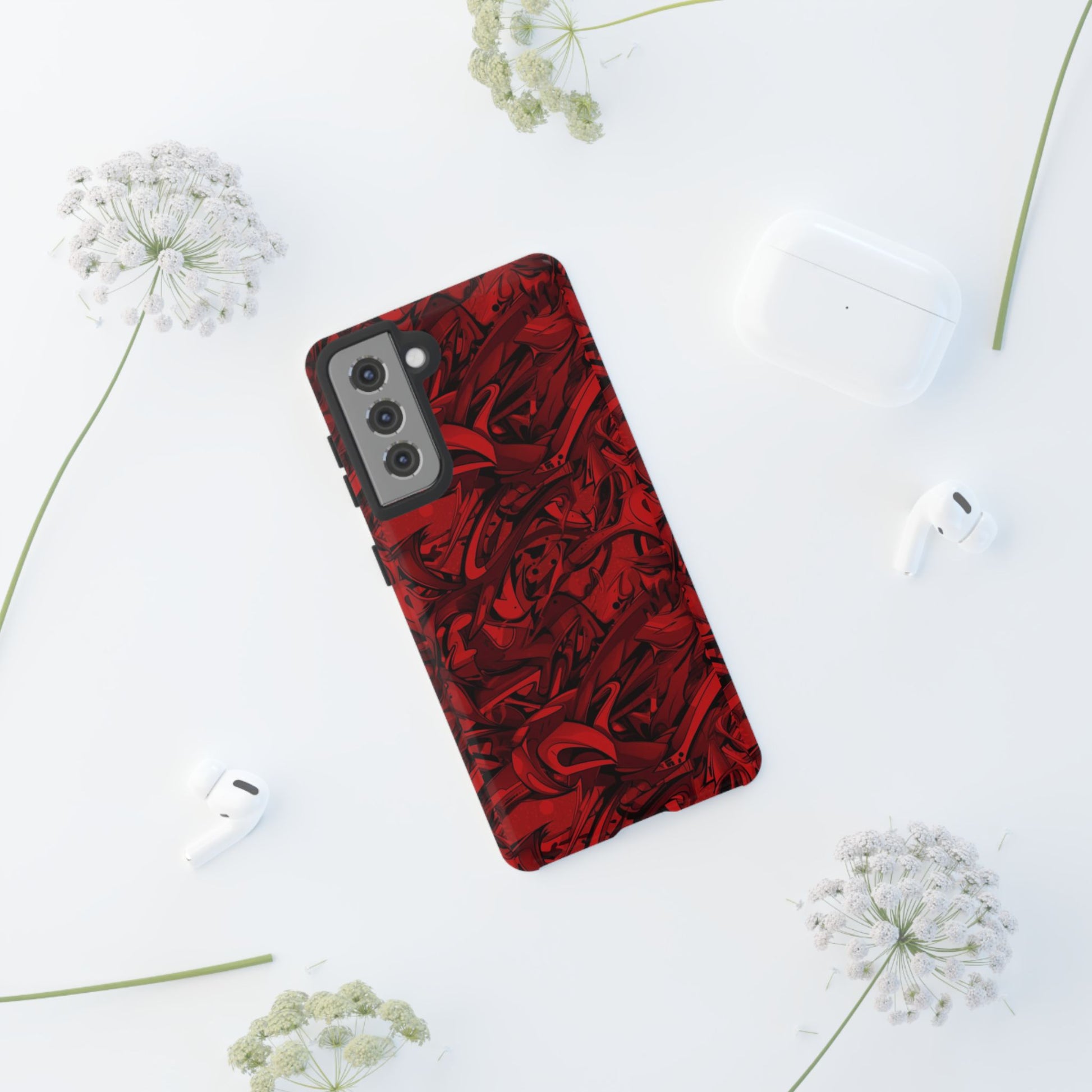 Abstract Pattern Red Black Tough Phone Cases: Bold Red Artistic Phone Case for Trendsetters - Roe Creation