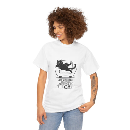 Funny Cat Approval Unisex Heavy Cotton Tee - All Visitors Must Be Approved by The Cat - Roe Creation