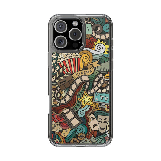 Cinema-Themed Pattern Clear iPhone Case - Perfect for Movie Lovers