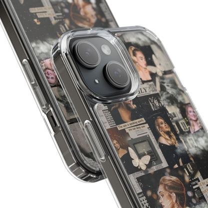 Adele Aesthetic Clear Phone Case with Butterfly Collage Design