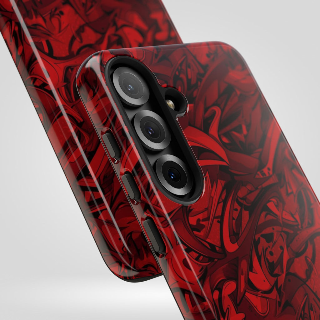 Abstract Pattern Red Black Tough Phone Cases: Bold Red Artistic Phone Case for Trendsetters - Roe Creation