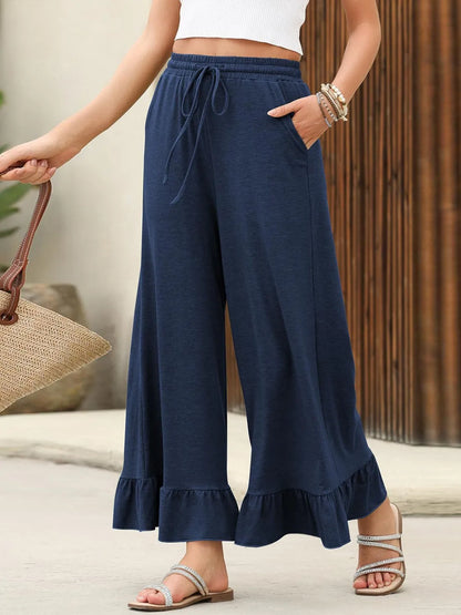 Ruffled Hem Wide Leg Pants - Roe Creation