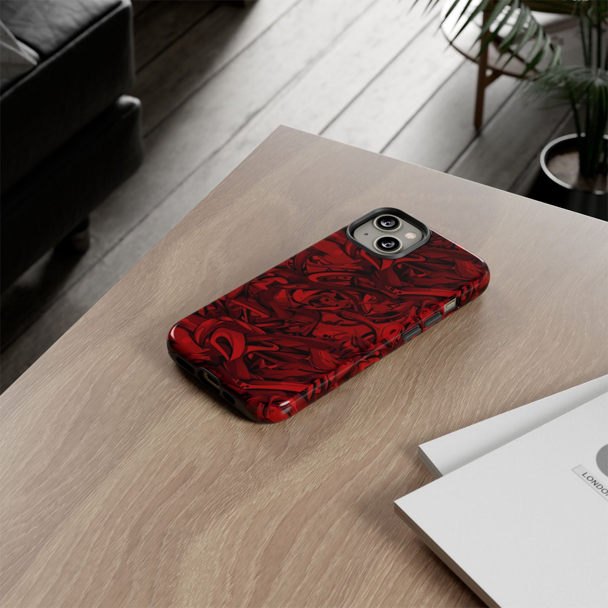 Abstract Pattern Red Black Tough Phone Cases: Bold Red Artistic Phone Case for Trendsetters - Roe Creation
