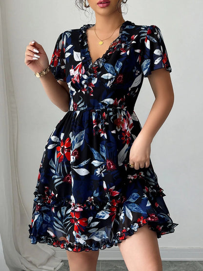 Floral Wrap Dress with Flutter Sleeves - Roe Creation