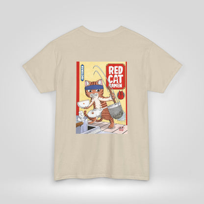Red Cat Ramen Unisex Heavy Cotton Tee – Fun and Playful Design for Food Lovers - Roe Creation