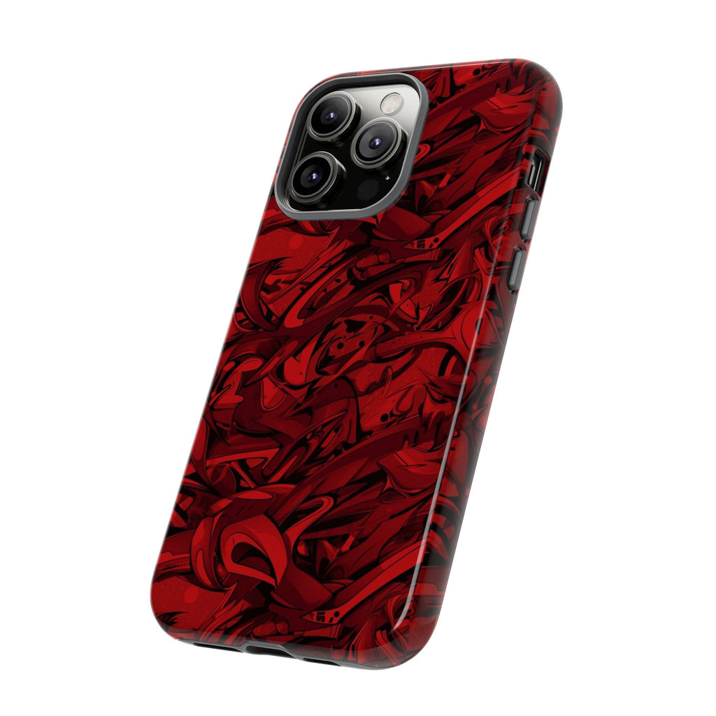 Abstract Pattern Red Black Tough Phone Cases: Bold Red Artistic Phone Case for Trendsetters - Roe Creation