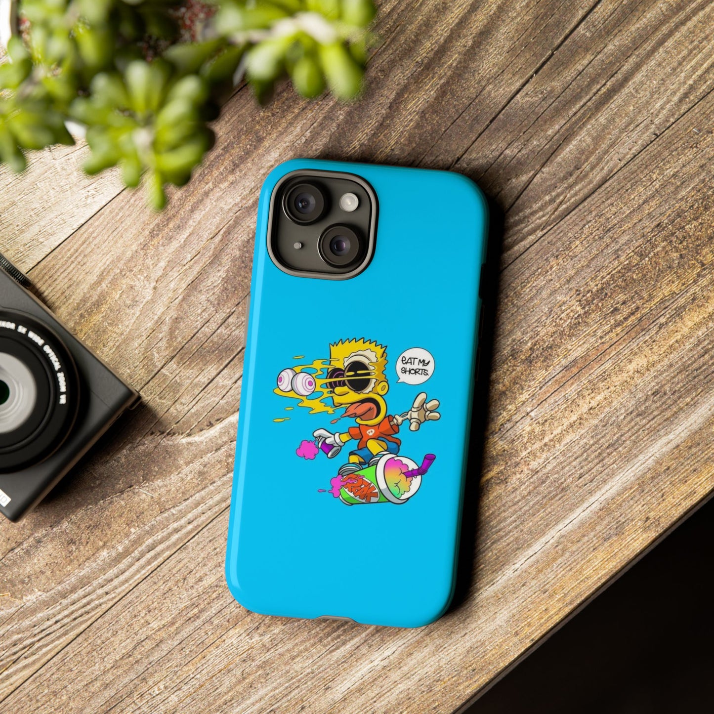 Spongebob Blue Cartoon iPhone Case - 'Eat My Shorts' Design