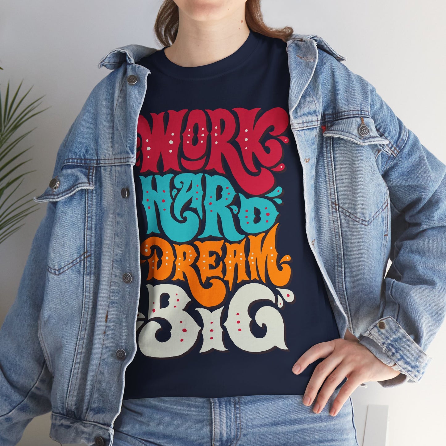 Motivational Unisex Heavy Cotton Tee - 'Work Hard, Dream Big' - Roe Creation