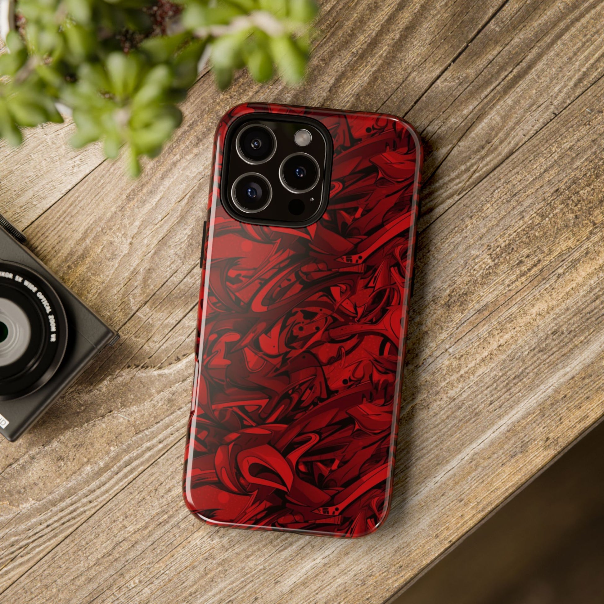 Abstract Pattern Red Black Tough Phone Cases: Bold Red Artistic Phone Case for Trendsetters - Roe Creation