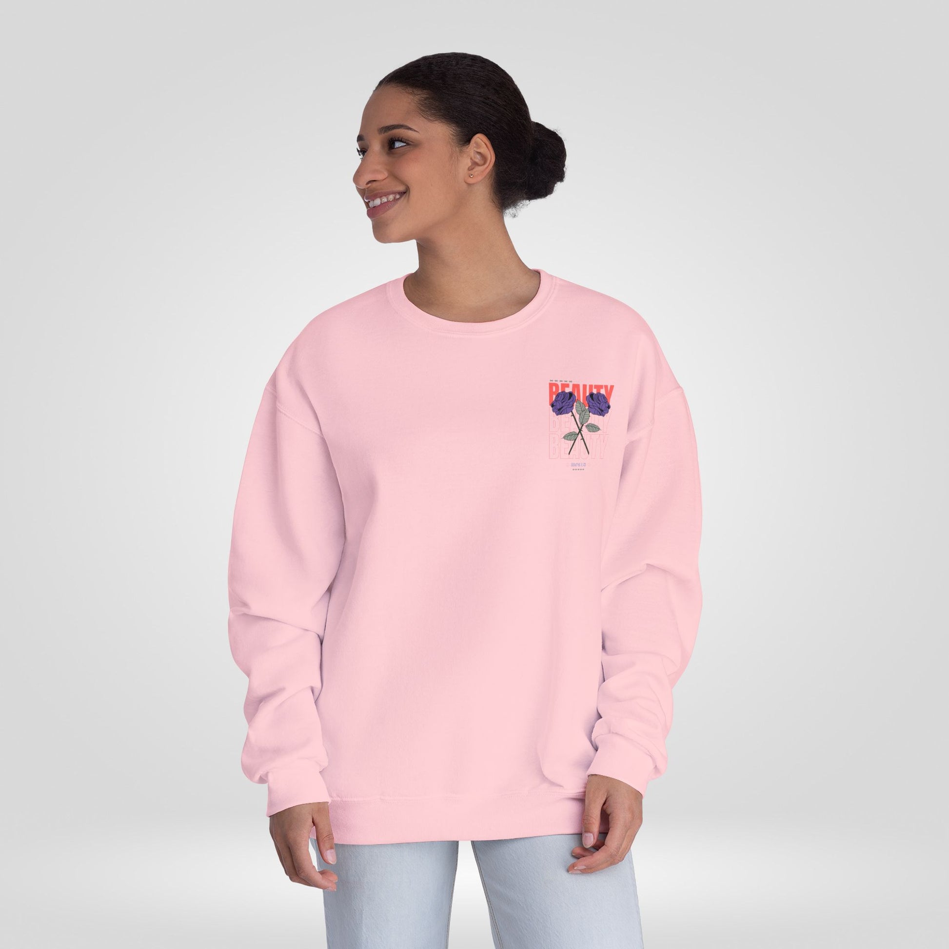 Beauty Rose Sweatshirt Unisex Crewneck Trendy Gift for Her Cozy Casual Wear Valentines Day Floral Design Everyday Comfort - Roe Creation