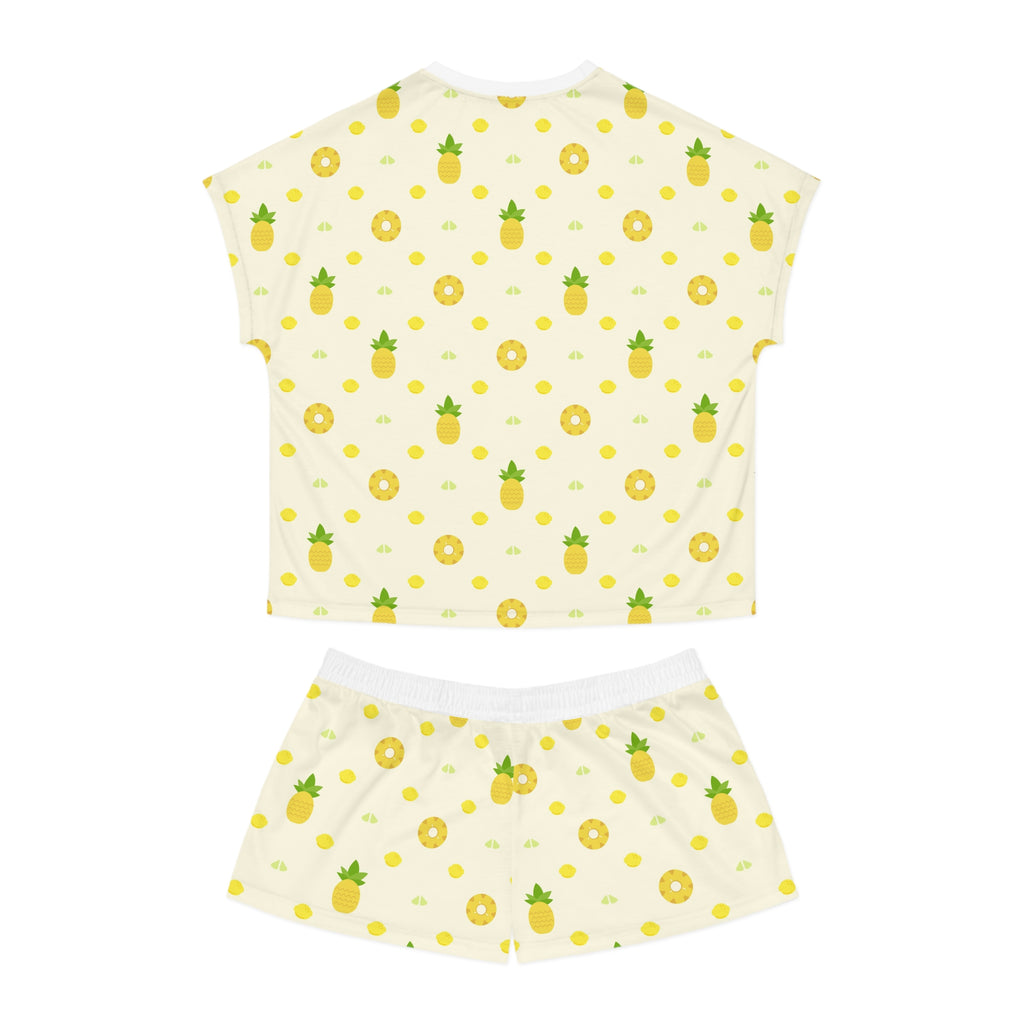 Pineapple Print Women's Summer Pajama Set, Cute Sleepwear, Tropical Loungewear, - Roe Creation