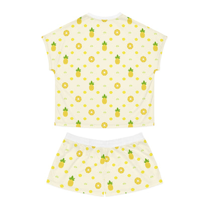 Pineapple Print Women's Summer Pajama Set, Cute Sleepwear, Tropical Loungewear,.