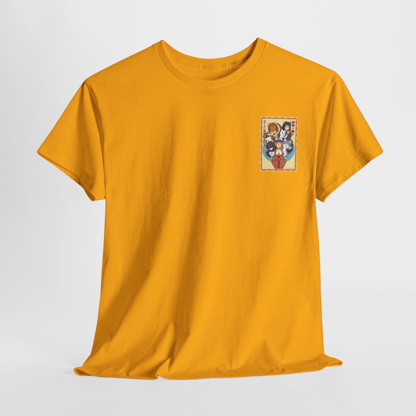 Cute Red Cat Ramen Unisex Heavy Cotton Tee - Ideal for Fans and Casual Wear