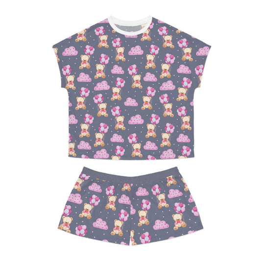 Cute Short Pajama Set for Women - Fun Cloud & Bear Print, Sleepwear, Loungewear.