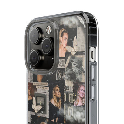 Adele Aesthetic Clear Phone Case with Butterfly Collage Design