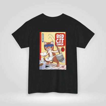 Red Cat Ramen Unisex Heavy Cotton Tee – Fun and Playful Design for Food Lovers - Roe Creation