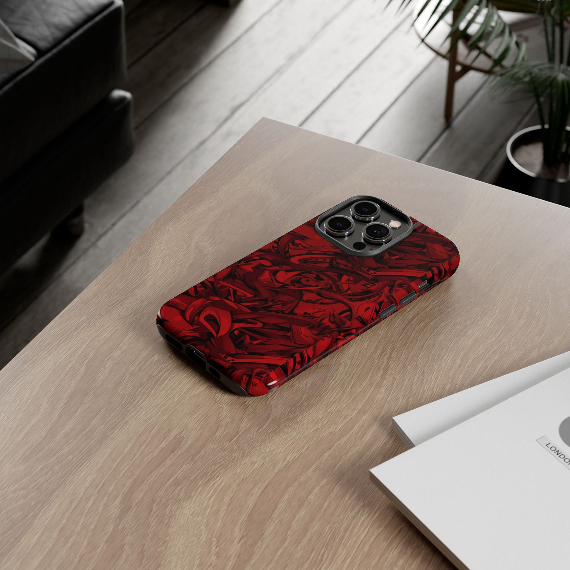 Abstract Pattern Red Black Tough Phone Cases: Bold Red Artistic Phone Case for Trendsetters - Roe Creation