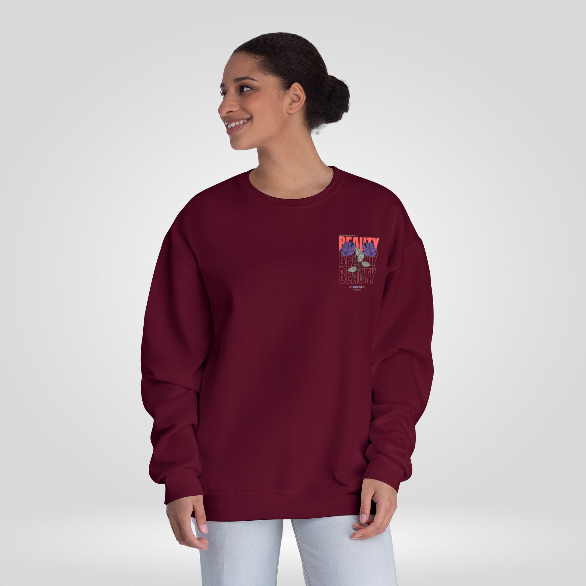 Beauty Rose Sweatshirt Unisex Crewneck Trendy Gift for Her Cozy Casual Wear Valentines Day Floral Design Everyday Comfort - Roe Creation