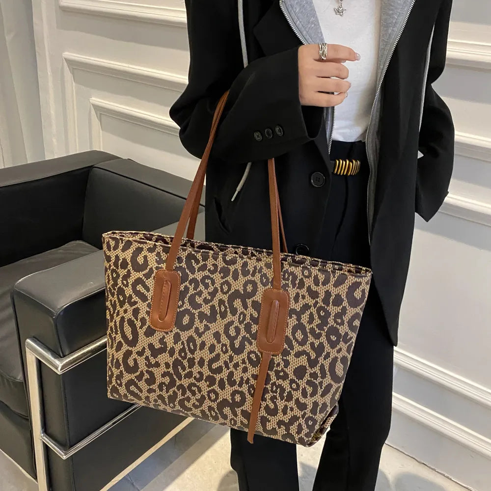 Leopard Print PU Leather Tote Bag - Roe Creation